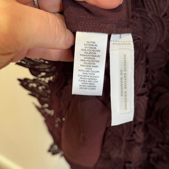 Loft Floral Guipure Lace Lined Burgundy Red Sheer Trim Shift Dress Sz 10P - Picture 4 of 6